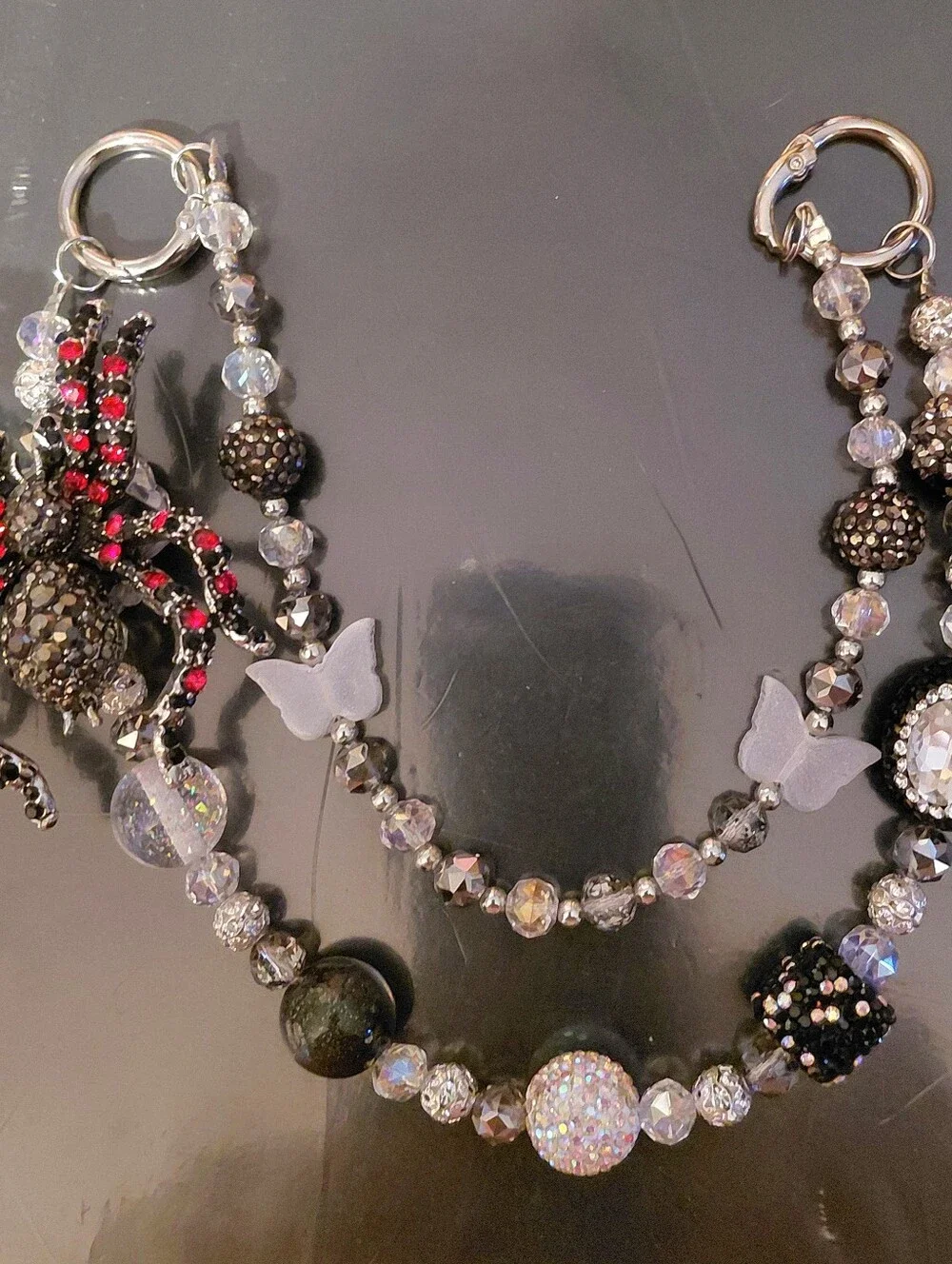 Spider Purse Charm / Purse Chain Red & Black Bling Spider is 3